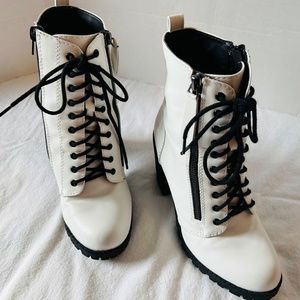 Soda White Heeled Boots with Black Laces